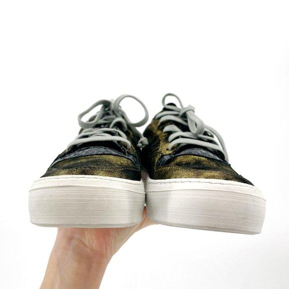 P448 F9Space Monet Spacelow Gold Black Leather Lace Up Low Sneaker Size EU37 US7 - Picture 9 of 12